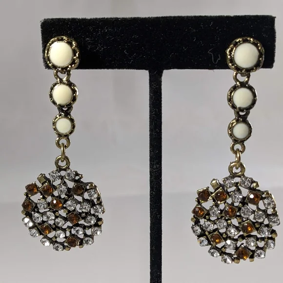 Costume Amber and crystal earrings - Picture 3 of 5